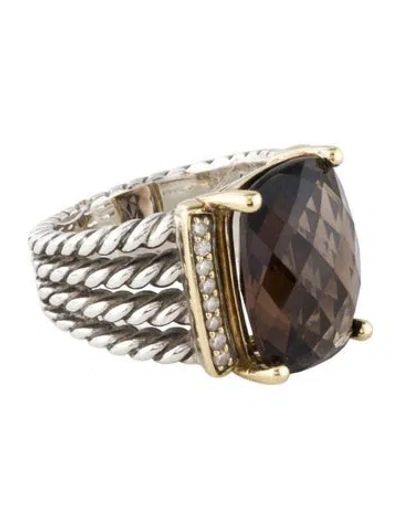 Pre-owned David Yurman Smoky Quartz & Diamond Wheaton Cocktail Ring In Multi