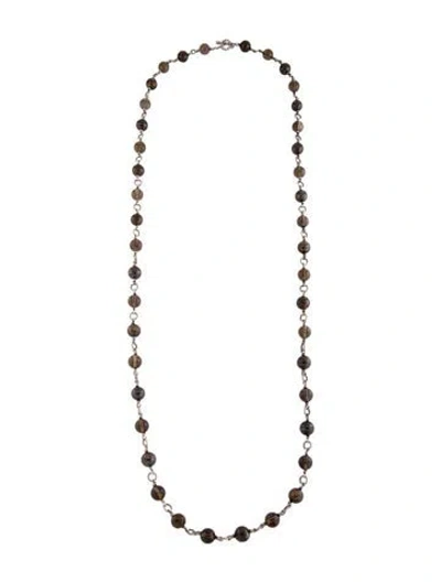 Pre-owned David Yurman Smoky Quartz & Tiger's Iron Bead Toggle Necklace, 40" In Multicolor