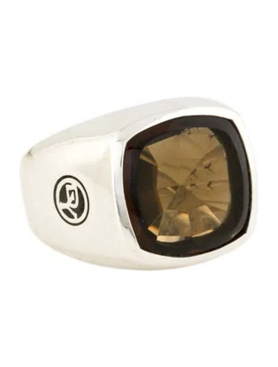 Pre-owned David Yurman Smoky Quartz Dy Logo Signet Ring In Multi