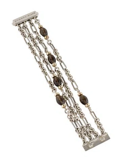Pre-owned David Yurman Smoky Quartz Figaro Multi Row Bracelet, 7.25"