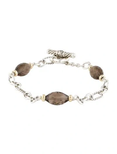 Pre-owned David Yurman Smoky Quartz Figaro Station Bracelet, 6" In Multi