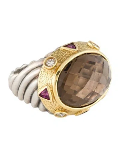Pre-owned David Yurman Smoky Quartz, Garnet & Diamond Renaissance Ring In Multi