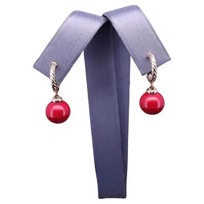 Pre-owned David Yurman Solari Hoop Earring In 18k Gold With Red Enamel Bead