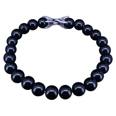 Pre-owned David Yurman Spiritual Beads Bracelet Sterling Silver With Black Onyx, 8mm