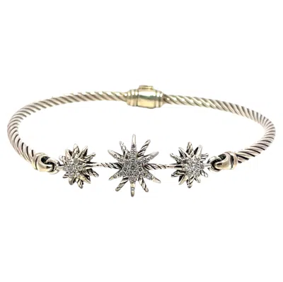 Pre-owned David Yurman Starburst Sterling Silver Diamond Station Bracelet In Multiple