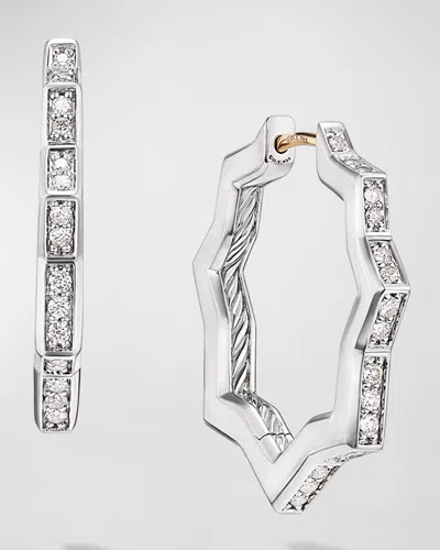David Yurman Stax Hoop Earrings With Diamonds In Silver, 2.6mm In Gray