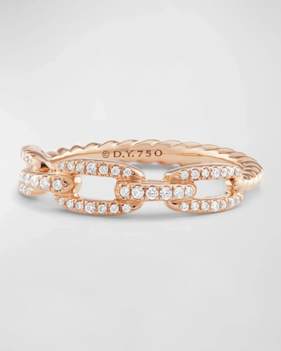 David Yurman Stax Pave Diamond Chain Link Ring In 18k Rose Gold In 40 White