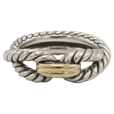 Pre-owned David Yurman Stelring Silver 18 Karat Yellow Gold Cable Twist Loop Band Ring