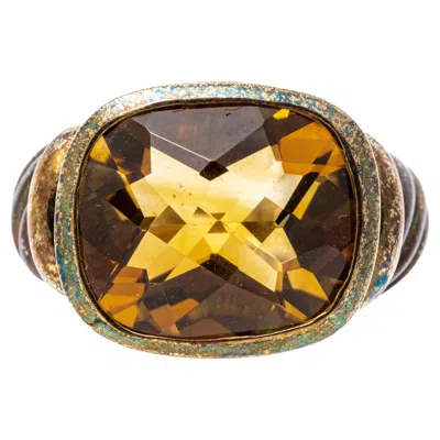 Pre-owned David Yurman Sterling And Gold Rectangular Checkerboard Citrine Ring In Multi