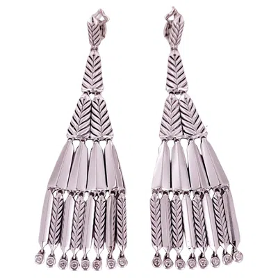 Pre-owned David Yurman Sterling Fringe Earrings With Diamonds In Multi