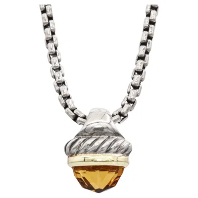 Pre-owned David Yurman Sterling Silver 14k Gold Citrine Acorn Pendant Necklace In Multi