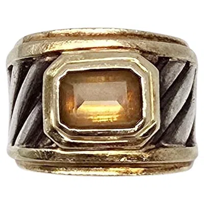 Pre-owned David Yurman Sterling Silver 14k Gold Citrine Cigar Cable Band Size 5.5 #24097 In Multi