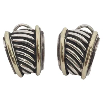 Pre-owned David Yurman Sterling Silver 14k Gold Thoroughbred Cable Earrings #24099 In Multi