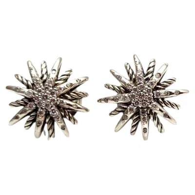 Pre-owned David Yurman Sterling Silver 14k White Gold Diamond Starburst Earrings #25264