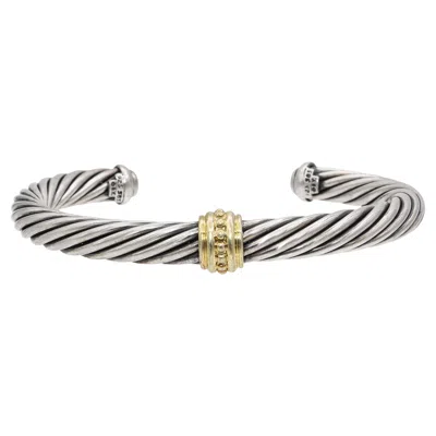 Pre-owned David Yurman Sterling Silver 14k Yellow Gold Cable Cuff Bracelet