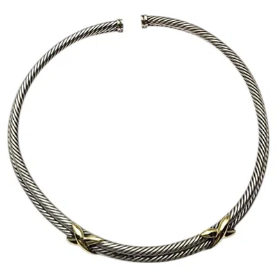 Pre-owned David Yurman Sterling Silver 14k Yellow Gold Double X Cable Choker #25791