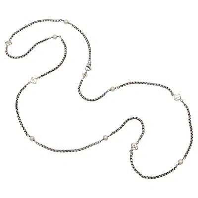 Pre-owned David Yurman Sterling Silver 14k Yellow Gold Pearl Box Chain Station Necklace