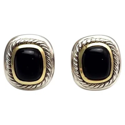 Pre-owned David Yurman Sterling Silver 14k Yellow Gold Thoroughbred Onyx Earrings #25266