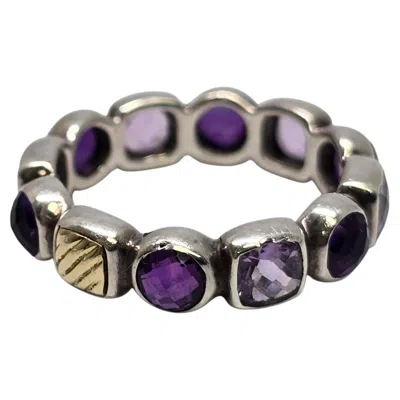 Pre-owned David Yurman Sterling Silver 18k Gold Amethyst Chiclet Band Ring Size 7 #24095 In Purple
