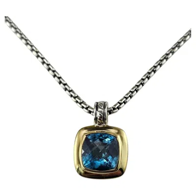 Pre-owned David Yurman Sterling Silver 18k Gold Blue Topaz Albion Pendant Necklace #25477