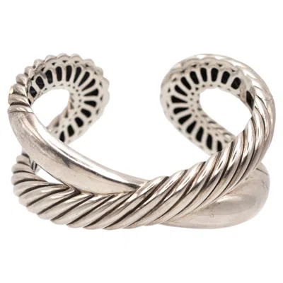 Pre-owned David Yurman Sterling Silver 18k Gold Cable Crossover Cuff Bangle In Multiple