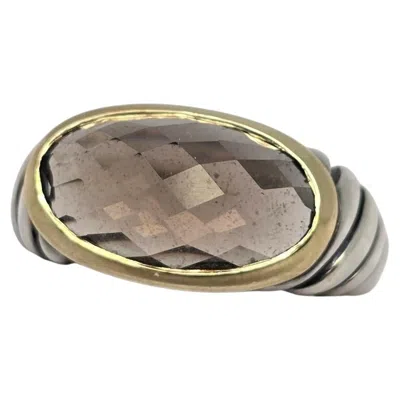 Pre-owned David Yurman Sterling Silver 18k Gold Smoky Quartz Noblesse Ring Size 7 #24094 In Multi