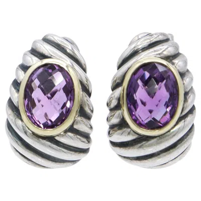 Pre-owned David Yurman Sterling Silver 18k Yellow Gold Amethyst Earrings