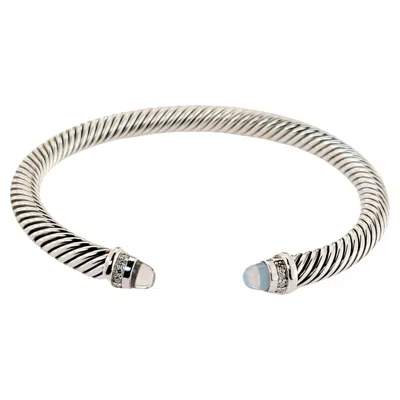 Pre-owned David Yurman Sterling Silver 5mm Cable Bracelet Moonstone And Diamonds. In Multi