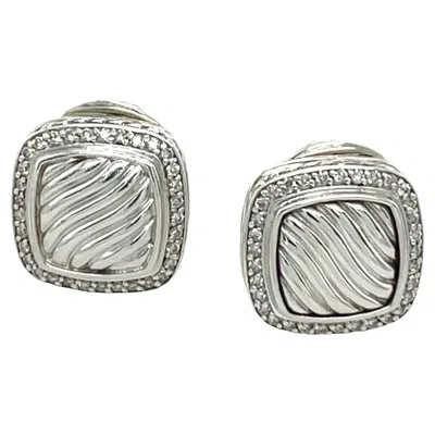 Pre-owned David Yurman Sterling Silver 925 Cushion Diamond Cable Omega Back Earring's In Multi