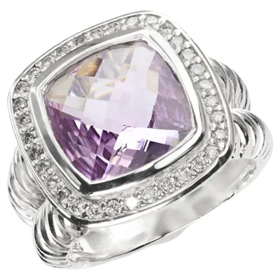 Pre-owned David Yurman Sterling Silver Amethyst & Diamond Cable Ring In Purple