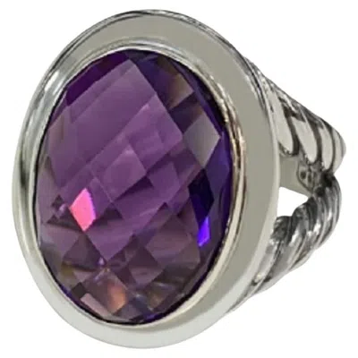 Pre-owned David Yurman Sterling Silver Amethyst Oval Ring Size 7.75 In Purple