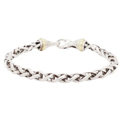 Pre-owned David Yurman Sterling Silver & 14k Gold 5mm Wheat Chain Bracelet In Multi