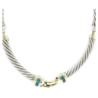 Pre-owned David Yurman Sterling Silver & 14k Yellow Gold Blue Topaz Collar Necklace