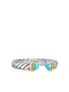 David Yurman Sterling Silver And 14k Yellow Gold Petite Cable Turquoise Ring In Metallic