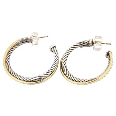 Pre-owned David Yurman Sterling Silver & 18k Bonded Yellow Gold Crossover Hoop Earrings
