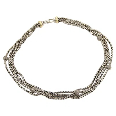 Pre-owned David Yurman Sterling Silver & 18k Gold Diamond Multi-strand Box Chain Necklace In Multiple