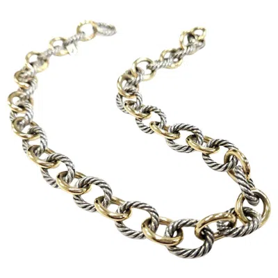 Pre-owned David Yurman Sterling Silver And 18k Gold Large Oval Link Necklace, 16" In Multi