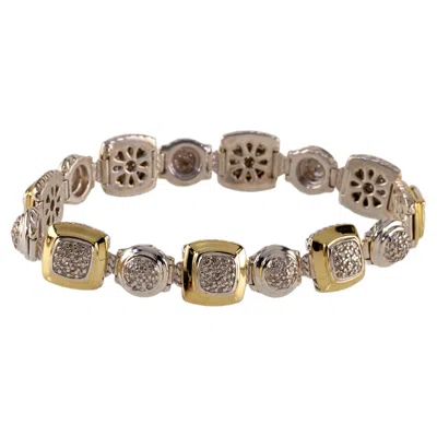 Pre-owned David Yurman Sterling Silver And 18k Yellow Gold Albion Station Diamond Bracelet