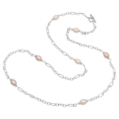Pre-owned David Yurman Sterling Silver & 18k Yellow Gold Pearl Station Necklace
