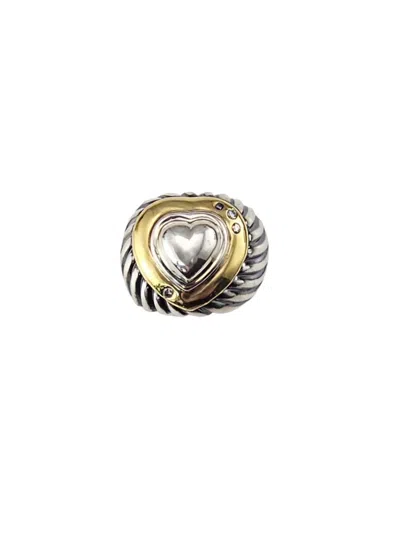 Pre-owned David Yurman Sterling Silver & 18k/14k Gold Diamond Heart Ring Size 6 #24619 In Multi
