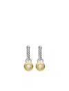 David Yurman Sterling Silver And 18kt Yellow Gold Petite Cable Diamond Earrings In Silver