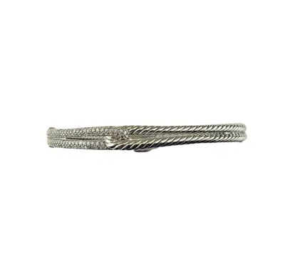 Pre-owned David Yurman Sterling Silver And Diamond Labyrinth Single Loop Bracelet #23113 In Multi