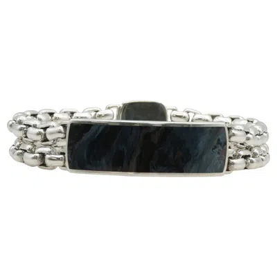 Pre-owned David Yurman Sterling Silver & Pietersite Id Double Box Chain Bracelet In Multiple