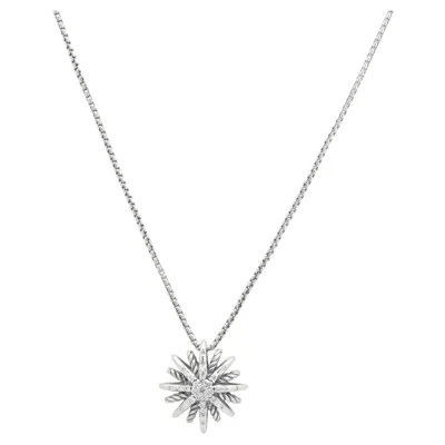 Pre-owned David Yurman Sterling Silver And Round Diamond Starburst Pendant Necklace 18.0" In Multi