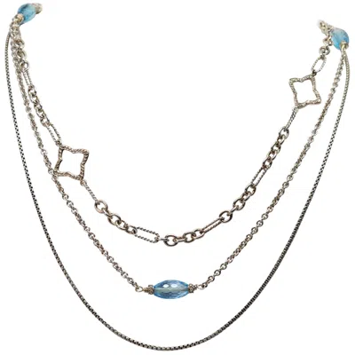 Pre-owned David Yurman Sterling Silver Bijoux Blue Topaz Quatrefoil Multi Chain Necklace
