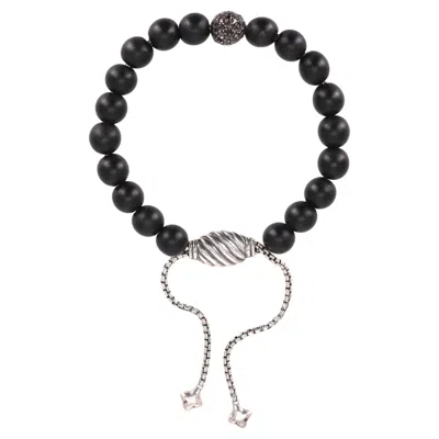 Pre-owned David Yurman Sterling Silver, Black Diamond & Onyx Spiritual Beads Bracelet