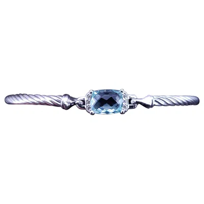 Pre-owned David Yurman Sterling Silver Bracelet With Blue Topaz & Diamonds