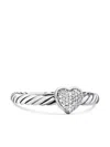 David Yurman Sterling Silver Cable Collectibles Heart Stack Diamond Ring In Silver
