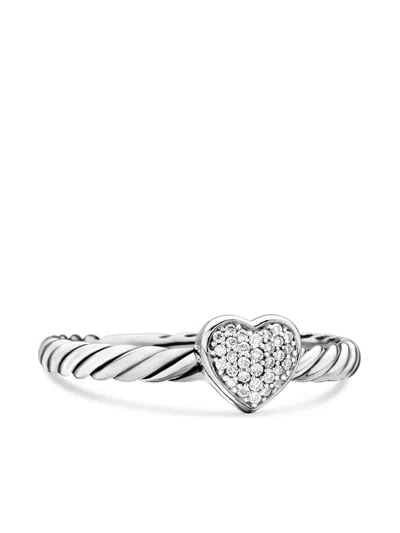 David Yurman Sterling Silver Cable Collectibles Heart Stack Diamond Ring