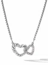 David Yurman Sterling Silver Double Heart Diamond Necklace In Silver